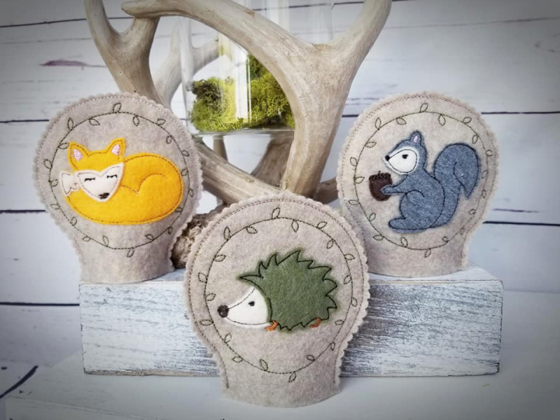 Preview: Waldtiere Herbst Teelichtcover  - ITH-Stickdatei